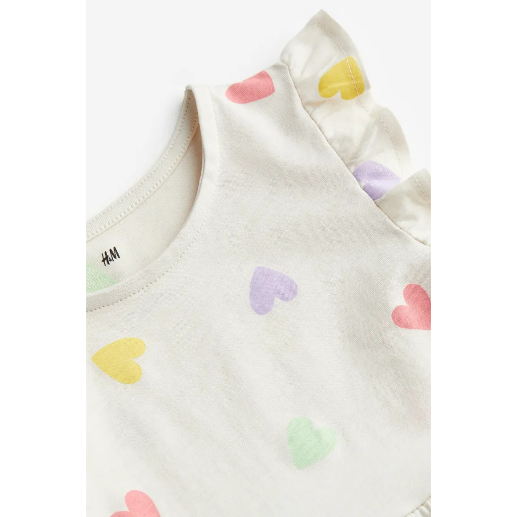 Váy sát nách cánh tiên heart kẻ xanh tím chấm bi HM H&M_hàng chính hãng authentic