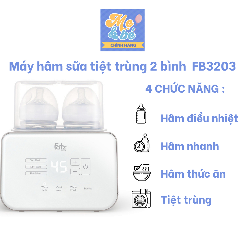 Máy hâm sữa Fatzbaby dòng Duo, hâm cùng lúc 2 bình, ngoài ra còn giúp mẹ tiệt trùng bình sữa và hâm thức ăn cho bé.