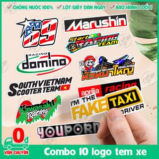 Combo 10 logo tem xe decal sticker trang trí xe máy nón bảo hiểm racing