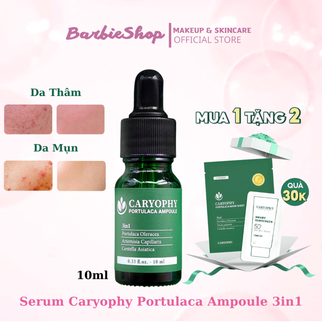 Serum Giảm Mụn Mờ Thâm Se Lỗ Chân Lông Caryophy Portulaca Ampoule 3in1 10ml