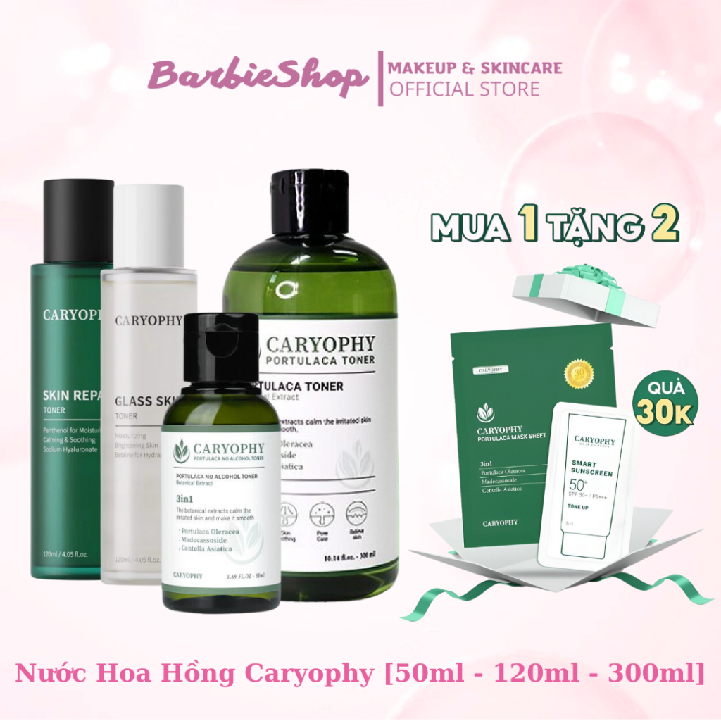 Nước Hoa Hồng Caryophy Skin Repair - Caryophy Glass Skin - Caryophy Portulaca No Alcohol - Caryophy 3in1 Toner