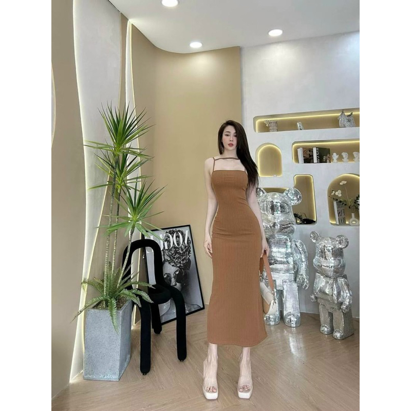 Đầm body 2 dây TRIPBLE T DRESS thun gân có dãn - Free size đến 55kg - MS37HD