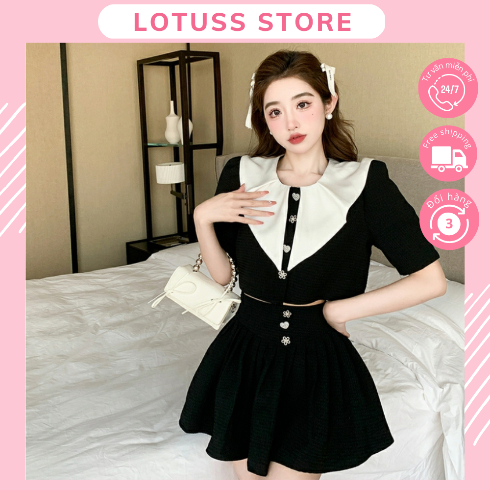 Set Áo Croptop + Chân Váy Xòe Cúc Ngọc Cổ Vạt Phong Cách Tiểu Thư Hàng Quảng Châu Chất Đẹp SET2