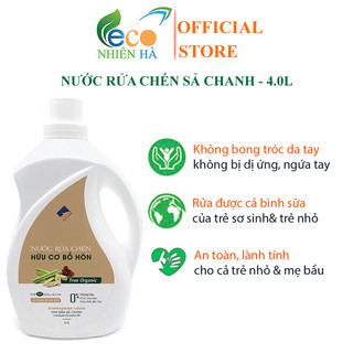 Nước rửa chén hữu cơ ECOCARE 4L tinh dầu sả chanh, nước rửa bát cho bé, an toàn da tay