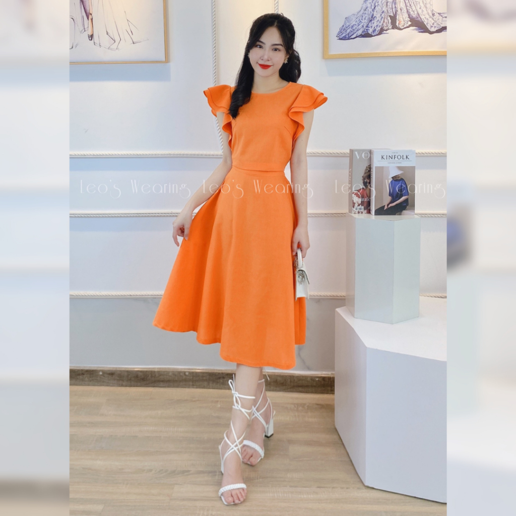 Set váy linen camLEOSWEARING áo tay bèo mix chân váy xòe A289
