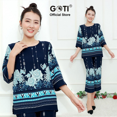 SALE LẺ SIZE - GOTI Đồ Bộ Lững In Hoa Tiết Trung Niên Nữ Sang Trọng Chất Lụa Cao Cấp  Có Túi Quần Ống Đứng Tặng Mẹ 3372