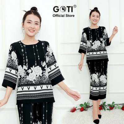 SALE LẺ SIZE - Đồ Bộ Quần Lửng Áo In Hoa Mặc Nhà Trung Niên GOTI Chất Lụa Cao Cấp Có Túi Mặc Xuân Hè Cho U45 U60 3371