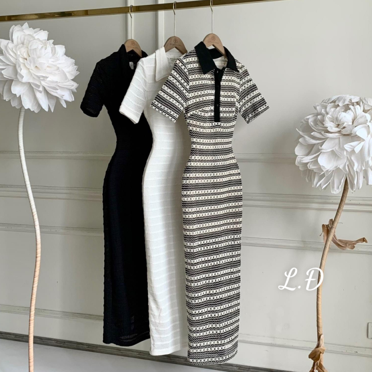 Đầm Polo Ren Dáng Dài Tay Cộc Bùi Đượm Concept, Váy Nữ Ôm Sát Cổ Polo Dài Maxi Vải Ren Mát Siêu Tôn Dáng
