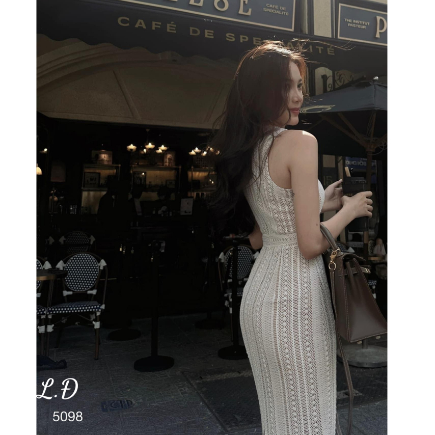 Đầm Body Ren Trắng Nhẹ Nhàng Nữ Tính Sát Nách Bùi Đượm Concept, Váy Ren Dài Ôm Sát Body Cổ Tròn Họa Tiết Nổi Tinh Tế