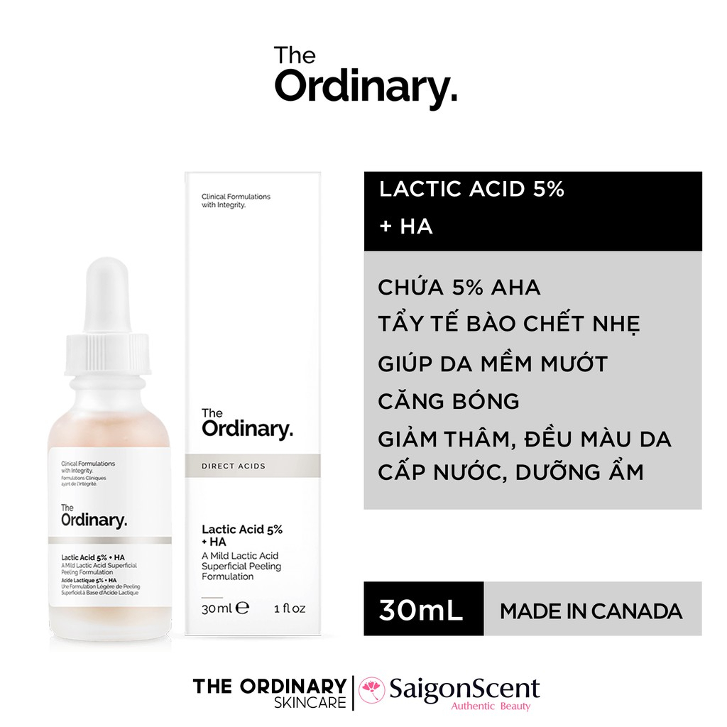 Serum Sáng da giảm thâm Lactic Acid 5% / 10% + HA - The Ordinary 30ml
