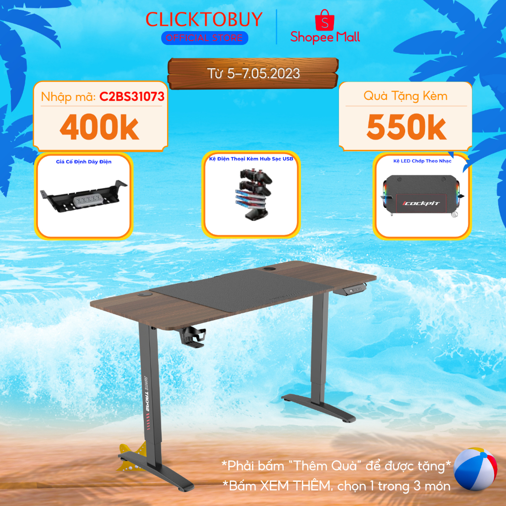 Bàn thông minh tăng giảm chiều cao iCockpit Gaming Desk 1460, tặng kèm thảm lót chuột, móc tai nghe và kệ để ly