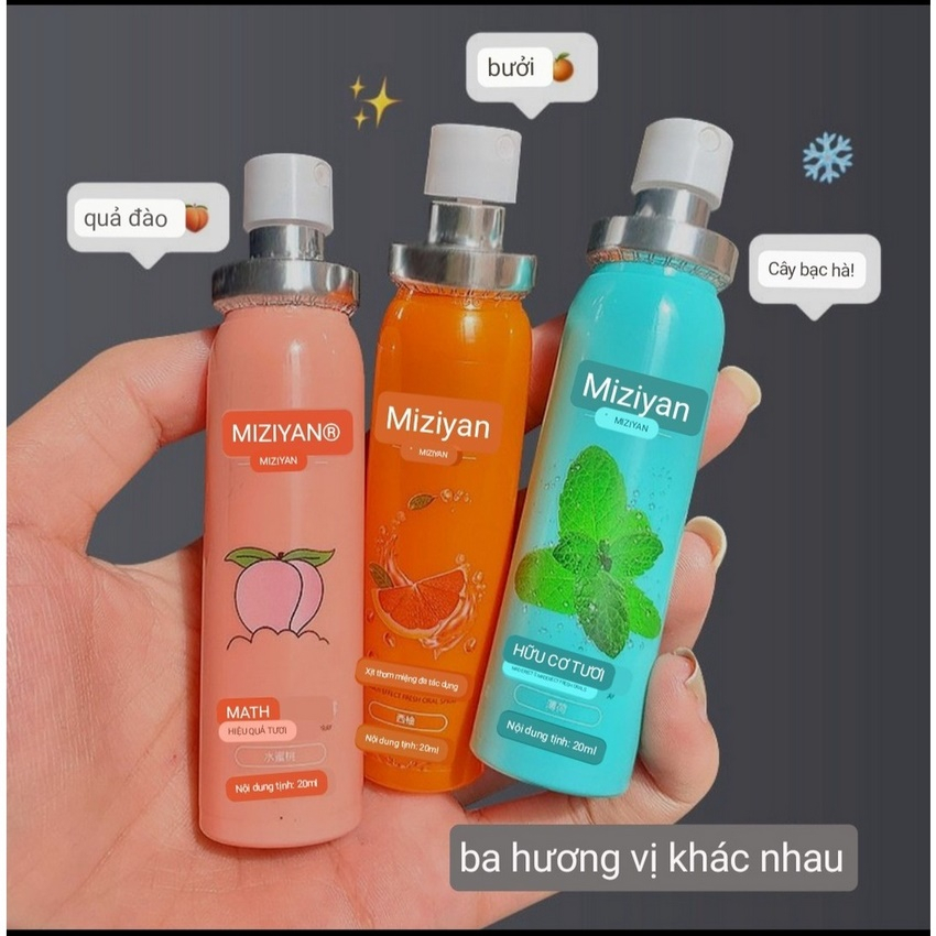 Xịt Thơm Miệng MIZIYAN Hoa Quả Thơm miệng sạch sẽ vị đào, bạc hà, cam mát dung tích 15ml DANA