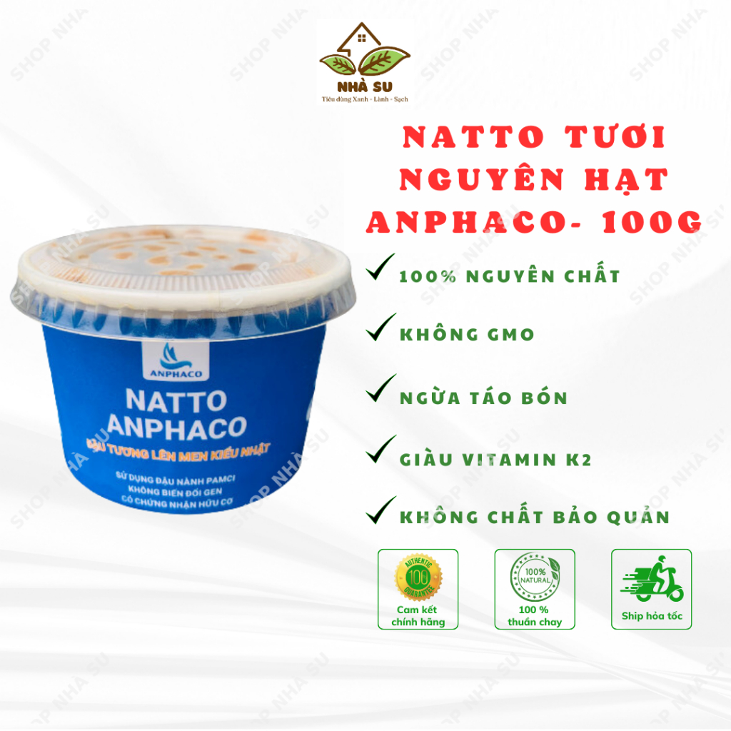 Natto tươi nguyên hạt Anphaco - đậu tương (đậu nành) lên men kiểu Nhật - 100g