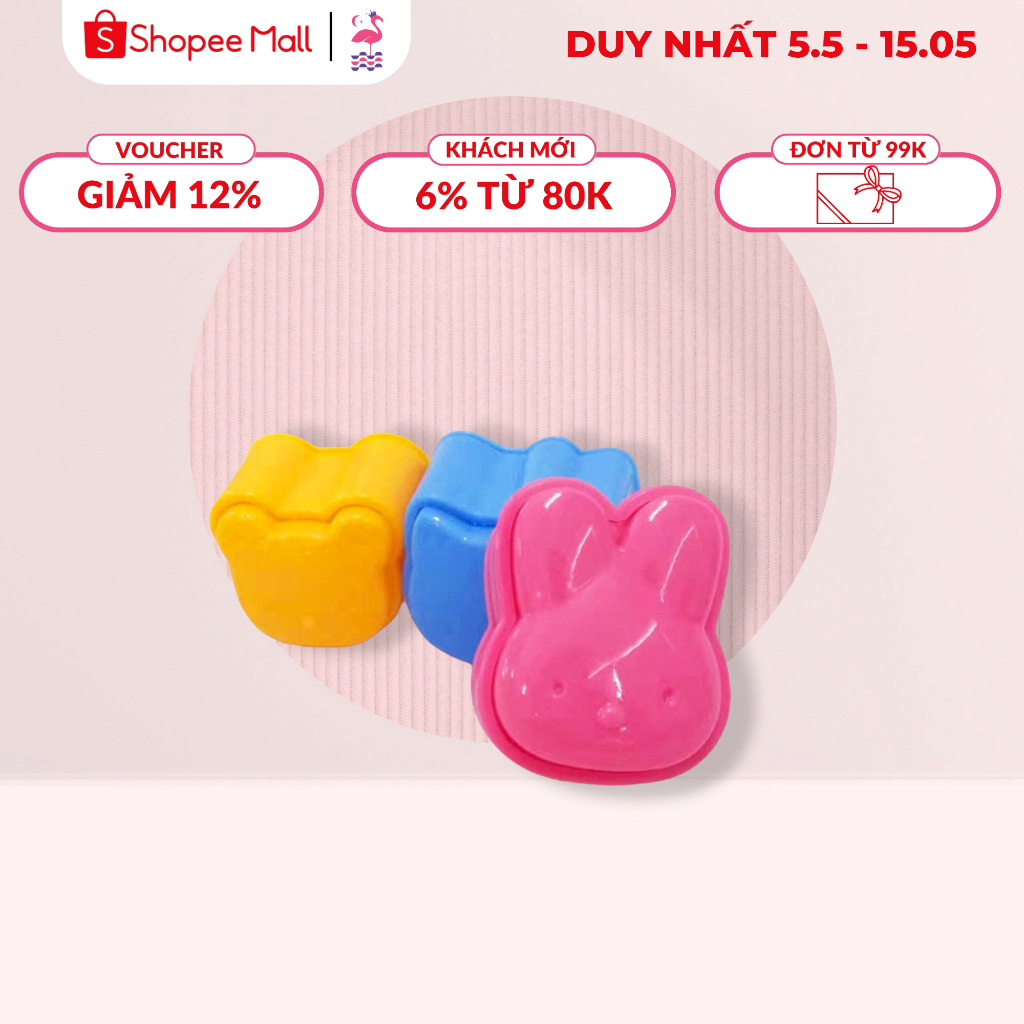 Bộ 3 Khuôn Cơm Bento Nhật Bản Ấm Baby Hình Gấu, Thỏ, Mèo Nặn Tạo Hình Cho Bé Tập Ăn Dặm Ấm Gift Decor