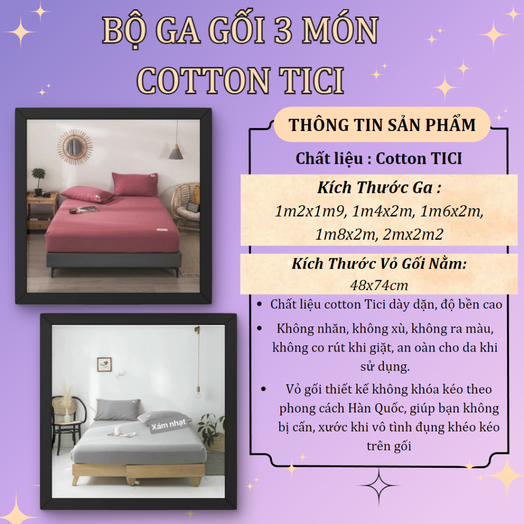 Bộ ga gối cotton tici 3 món, 1 ga trải giường + 2 vỏ gối nằm An Như Bedding Mall | BigBuy360 - bigbuy360.vn