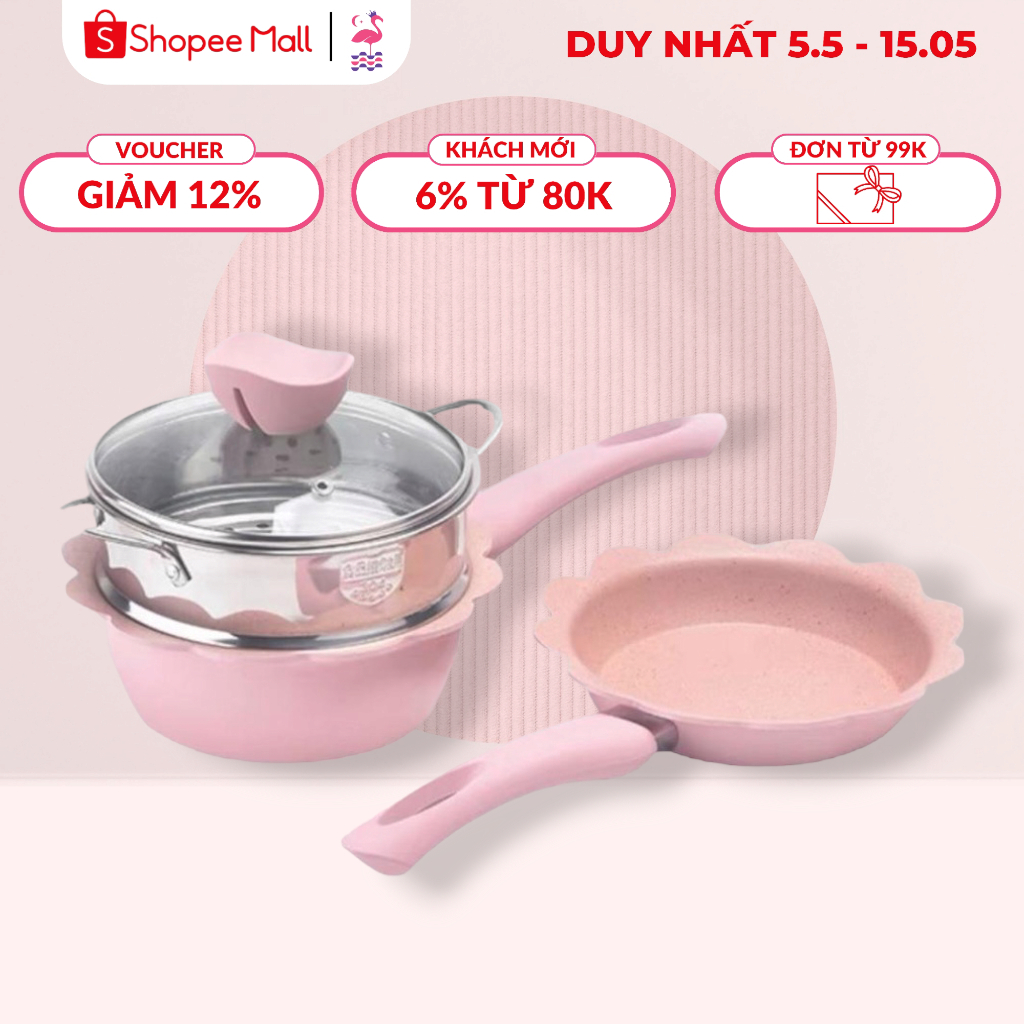 Bộ Nồi Chảo Đá Cao Cấp Chế Biến Ăn Dặm Cho Bé Ấm Baby Chống Dính Nấu Món Ngon Ấm Gift Decor