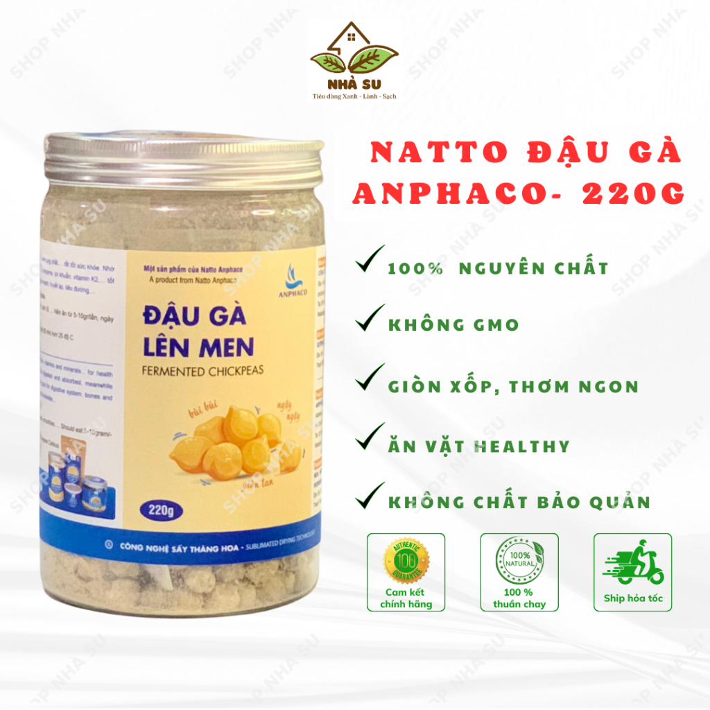 Natto đậu gà ANPHACO - Đậu gà lên men sấy giòn ăn liền - Phù hợp cho bé ăn dặm, ăn chay, ăn vặt, eat clean - 220g