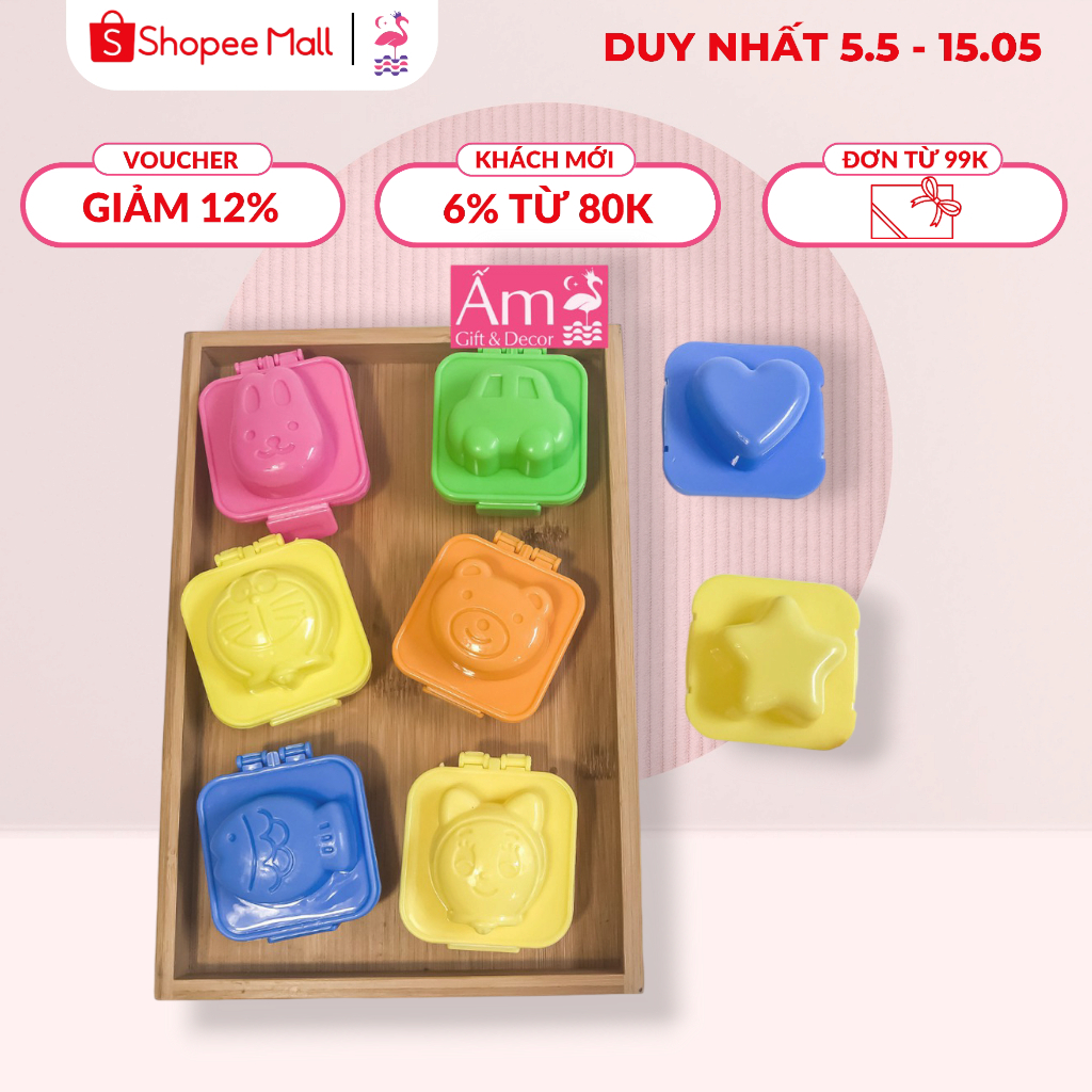 Khuôn Cơm Bento Nhật Bản 8 Mẫu Ấm Baby Tạo Hình Ăn Dặm, Hộp Làm Cơm Nắm, Cho Bé Tập Ăn Ấm Gift Decor