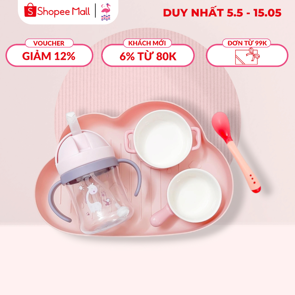 Bộ Bát Ăn Dặm Cho Bé UBaby Từ 8 Tháng Tuổi Ấm Baby Gồm Khay, Bình Tập Uống, Bát Và Thìa Ấm Gift Decor