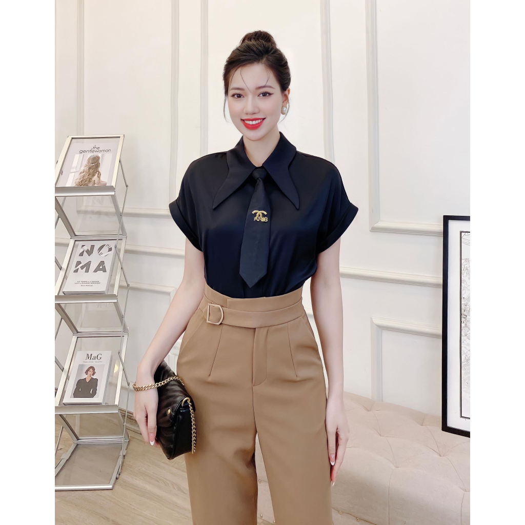 Áo sơ mi lụa Odelia, tay dơi kèm cavat tháo rời - A6881
