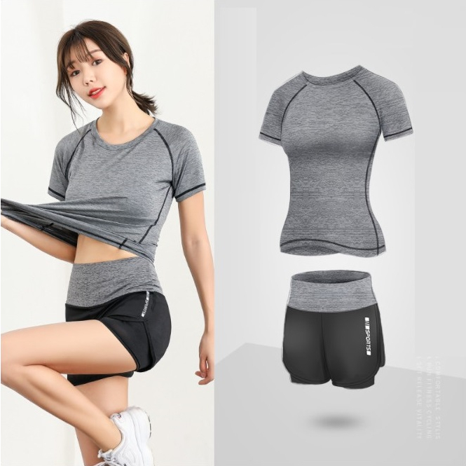 Bộ đồ LONA026 tập gym, yoga dành cho nữ, set áo thun quần short 2 lớp phong cách trẻ trung