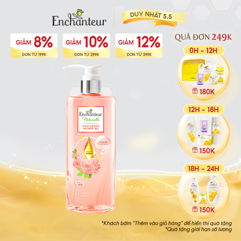 Sữa tắm dưỡng da Enchanteur Naturelle hương hoa hồng Pháp 510ML