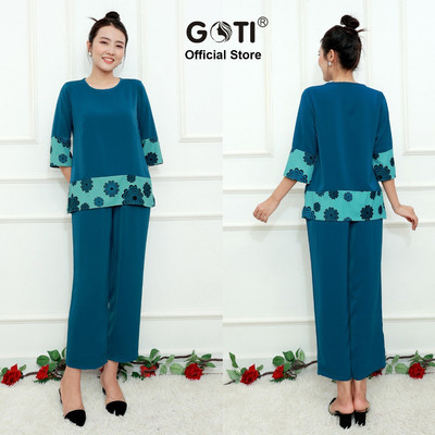 SALE LẺ SIZE - GOTI Đồ Bộ Mặc Nhà,Ngủ Lụa Cao Cấp Viền Hoa Cổ Tròn Size 46-80Kg Thoải Mái Có Túi Tặng Mẹ U40 U50 3372