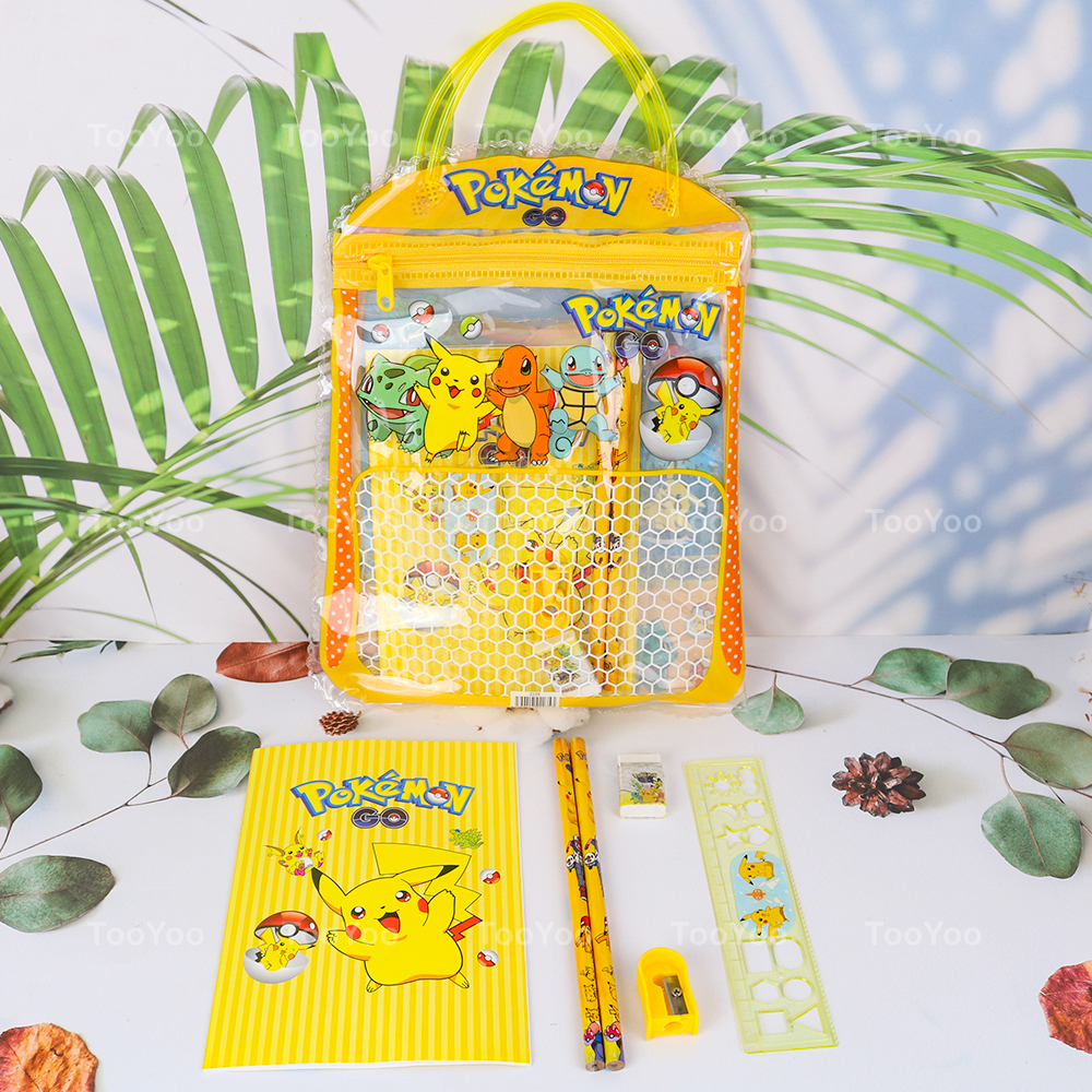 Bộ dụng cụ học tập PIKACHU POKEMON kèm túi đựng dễ thương cute PK0058 TooYoo