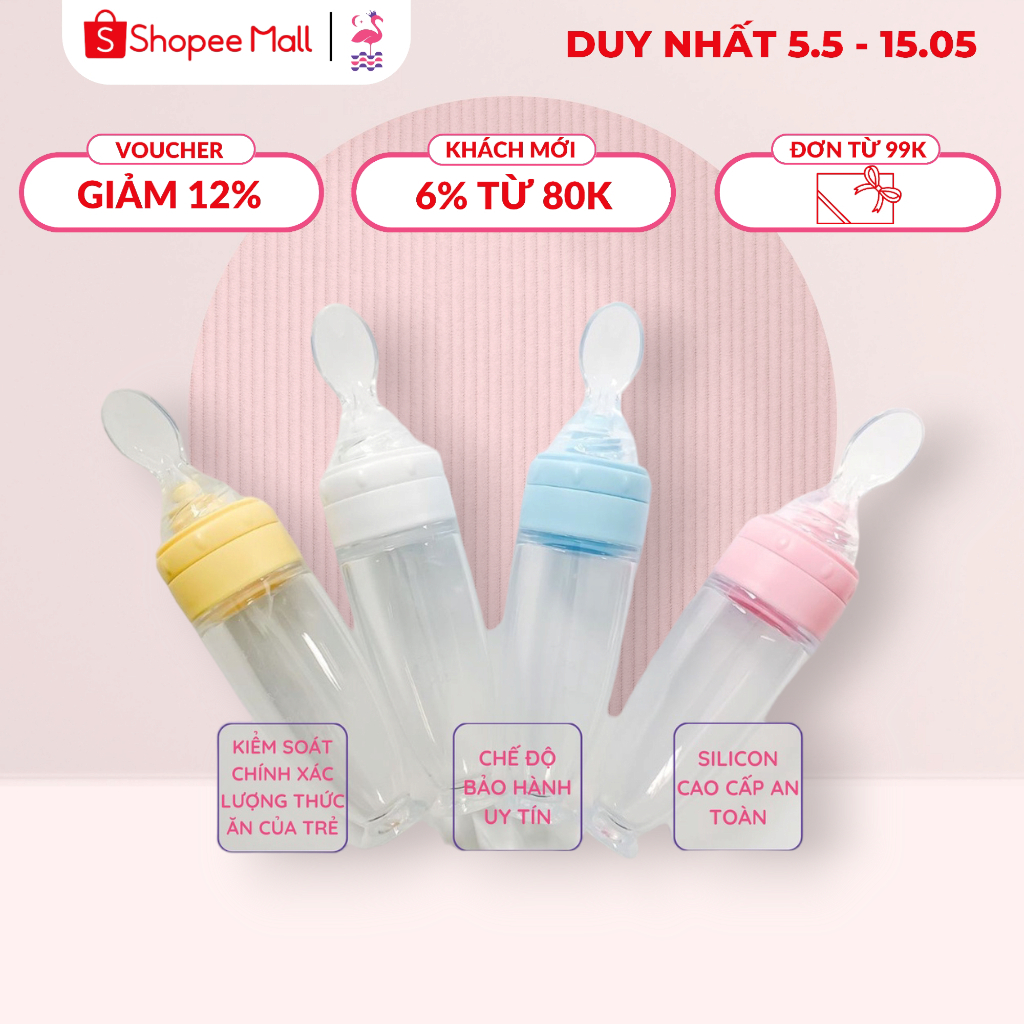 Bình Thìa Ăn Dặm Silicon Dung Tích 120ml An Toàn Cho Bé Ấm Baby Có Vạch Chia Tiện Lợi Ấm Gift Decor