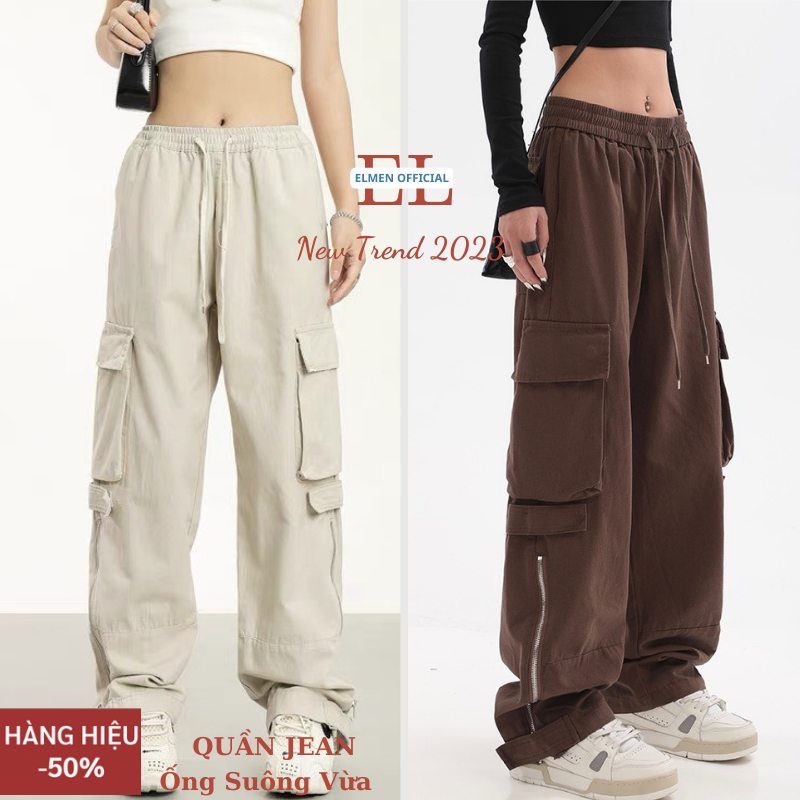 Quần jean túi hộp nam nữ màu đen ống suông ELMEN, Quần túi hộp Cargo pant phom rộng chất kaki vải dày dặn hottrend 2023 | BigBuy360 - bigbuy360.vn