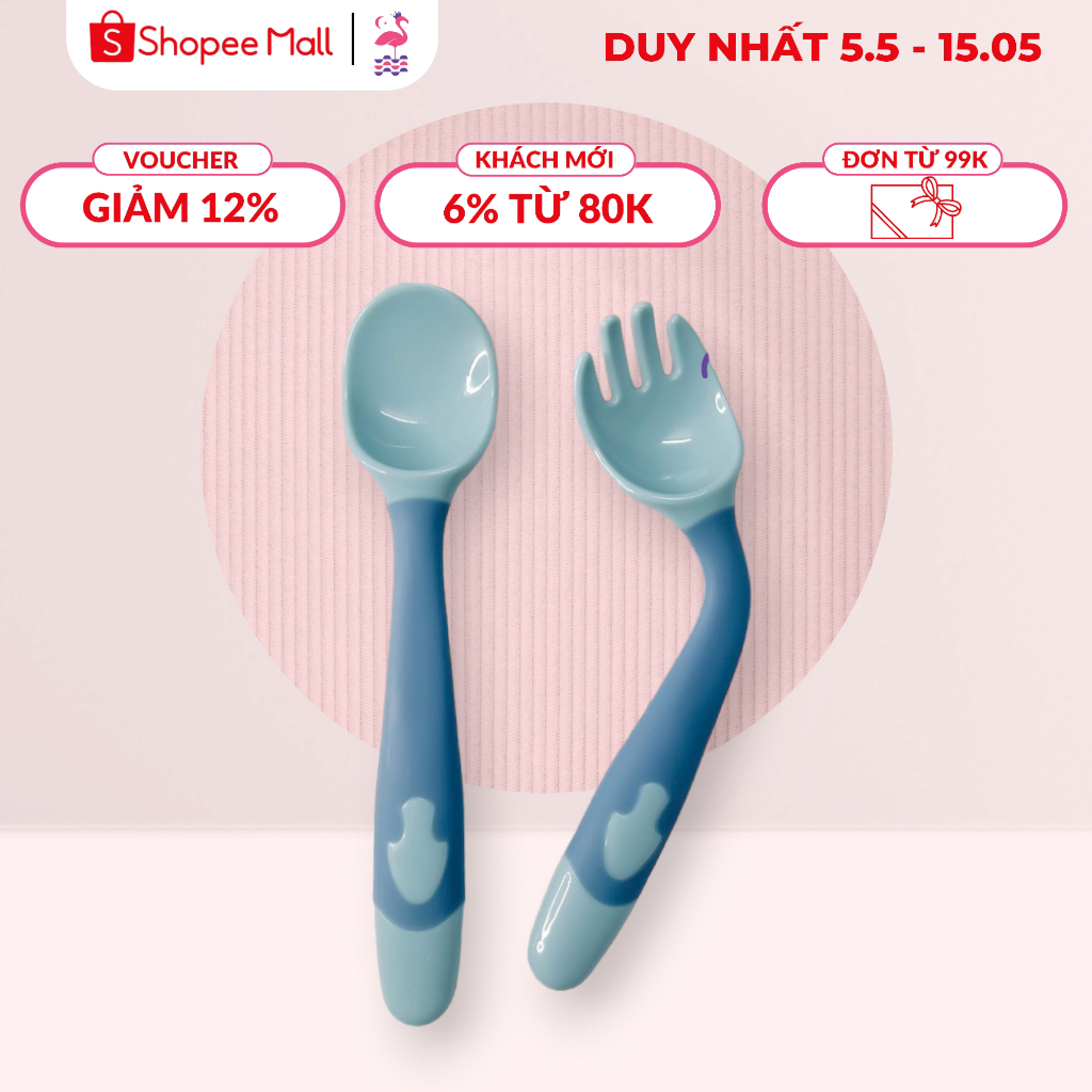 Bộ Thìa Dĩa Bẻ Cong Tập Ăn Cho Bé Ấm Baby Chất Liệu Nhựa Cao Cấp Free BPA An Toàn Cho Bé Ăn Dặm Ấm Gift Decor
