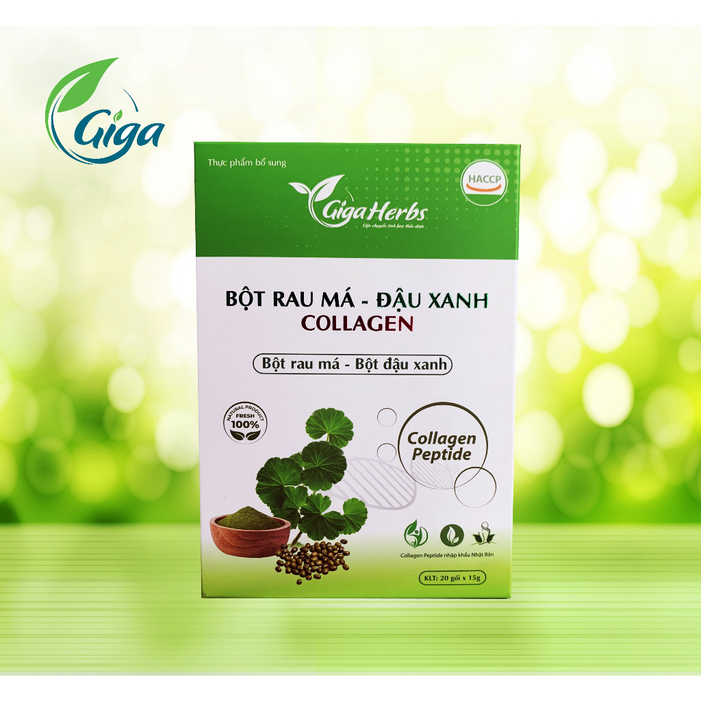 Bột rau má đậu xanh collagen Gigaherbs làm sáng da (Hộp 20 Gói )