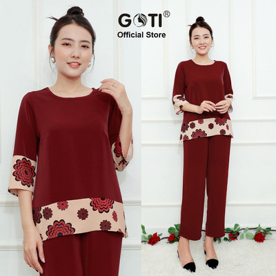 SALE LẺ SIZE - Bộ Quần Áo Lửng Mặc Nhà GOTI Cổ Tròn In Viền Hoa Chất Lụa Cao Cấp Cho Các Mẹ U60 3372