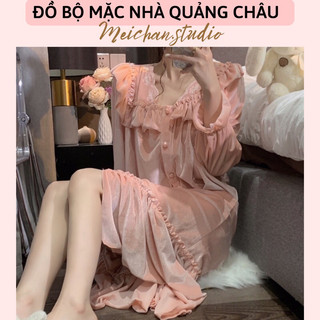Váy nhung mặc nhà tiểu thư style hàn quốc dài tay viền ren ulzzang