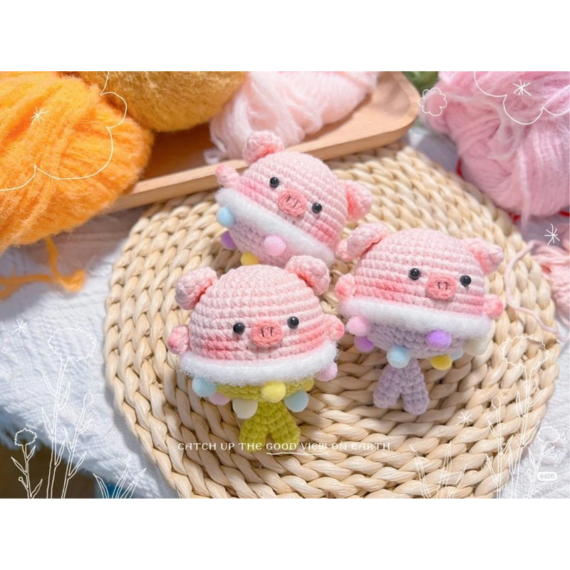 Móc khoá bé heo tiên cá dễ thương bằng Len Handmade
