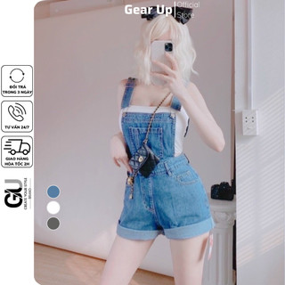 Yếm bò quần đùi gấp gấu, yếm jean đùi trơn cá tính siêu đẹp