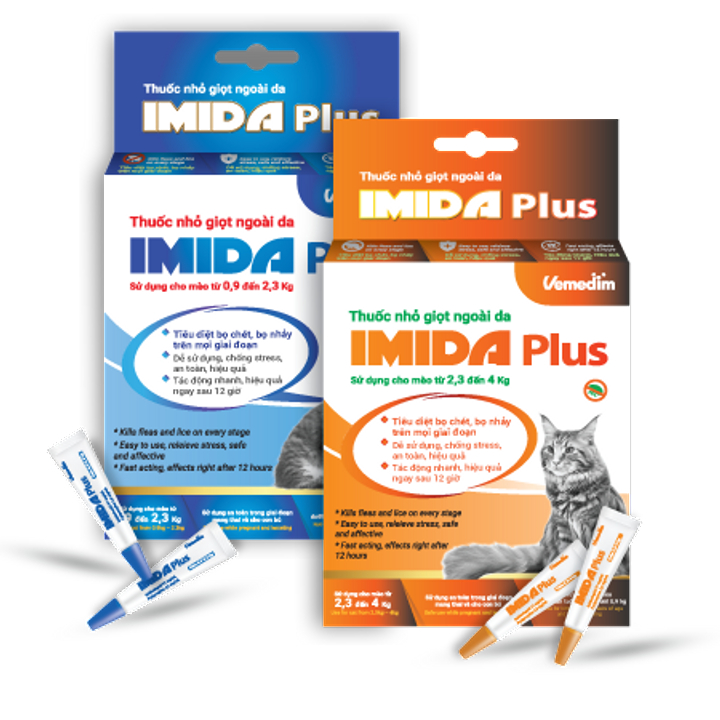 IMIDA Plus for cat - Kiểm soát bọ chét trên Mèo từ 1 - 2kg , tác động nhanh sau 12 giờ cấp thuốc - Hộp 3 tube 0.23ml
