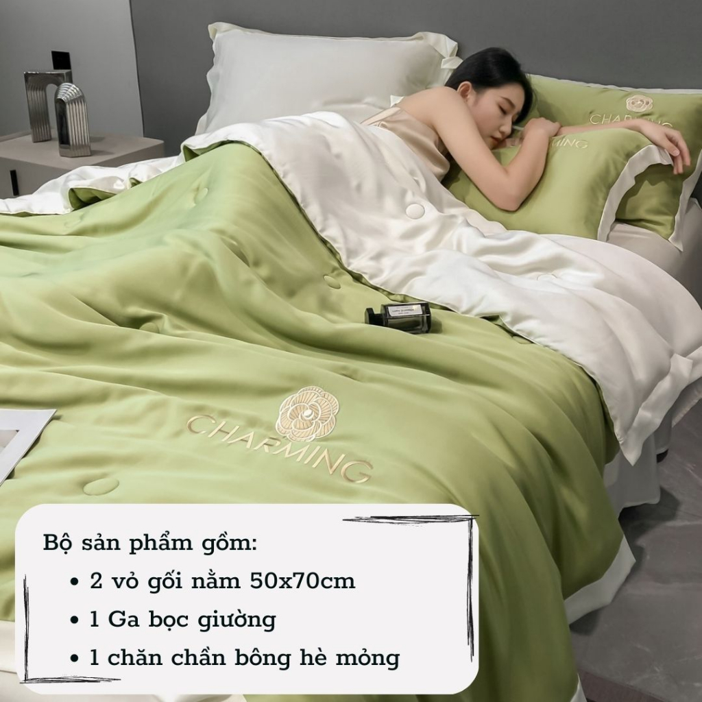 Bộ chăn ga gối phi lụa CHAMMING M2T bedding - Chăn chần bông hè mỏng