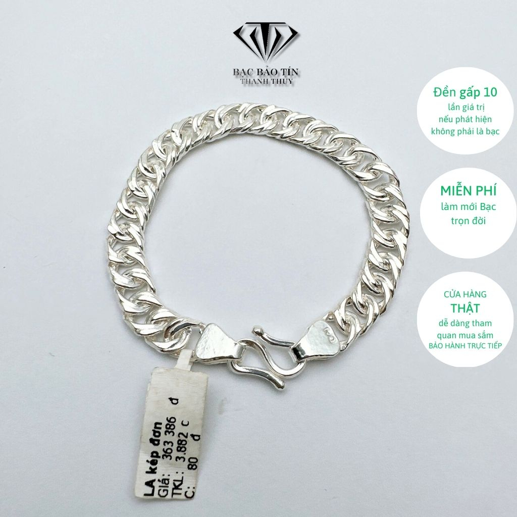 Lắc tay bạc nam Bạc Bảo Tín Thanh Thuỷ, lắc bạc kép trơn cao cấp,trọng lượng 3.882 chỉ, dài 16.5 cm