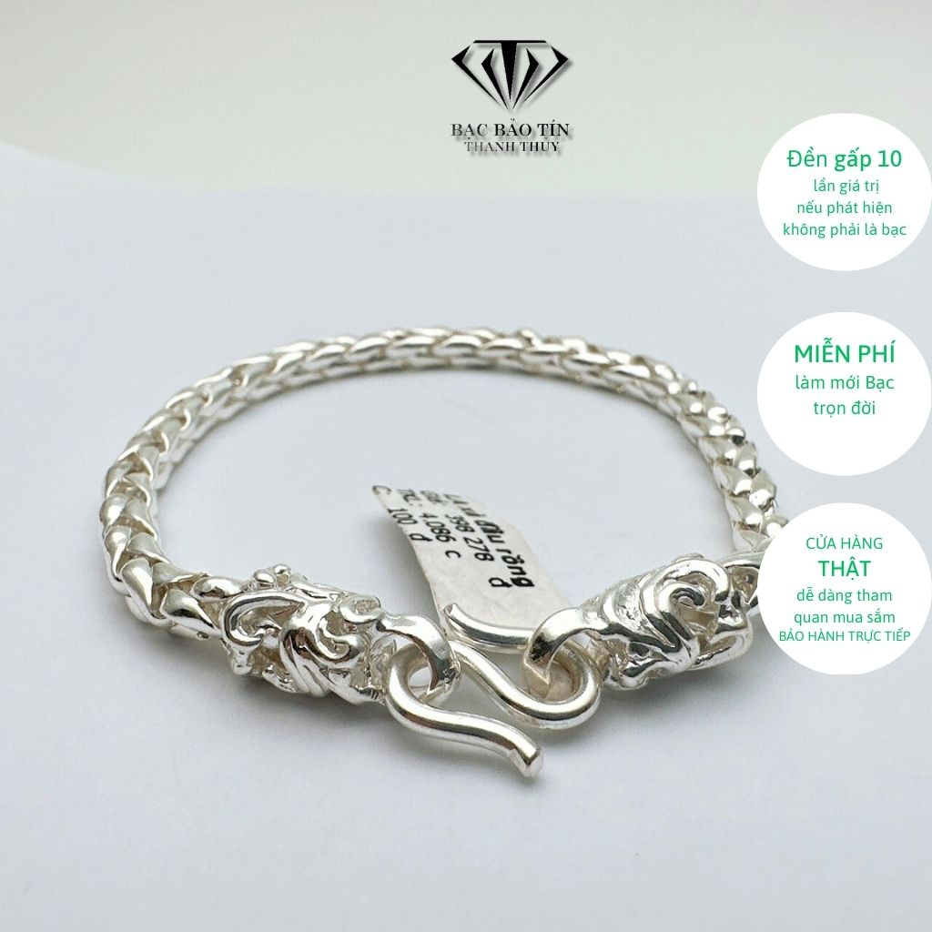 Lắc tay nam bạc ta cao cấp, lắc tay xà 2 đầu bo xoắn nam Bạc Bảo Tín Thanh Thủy