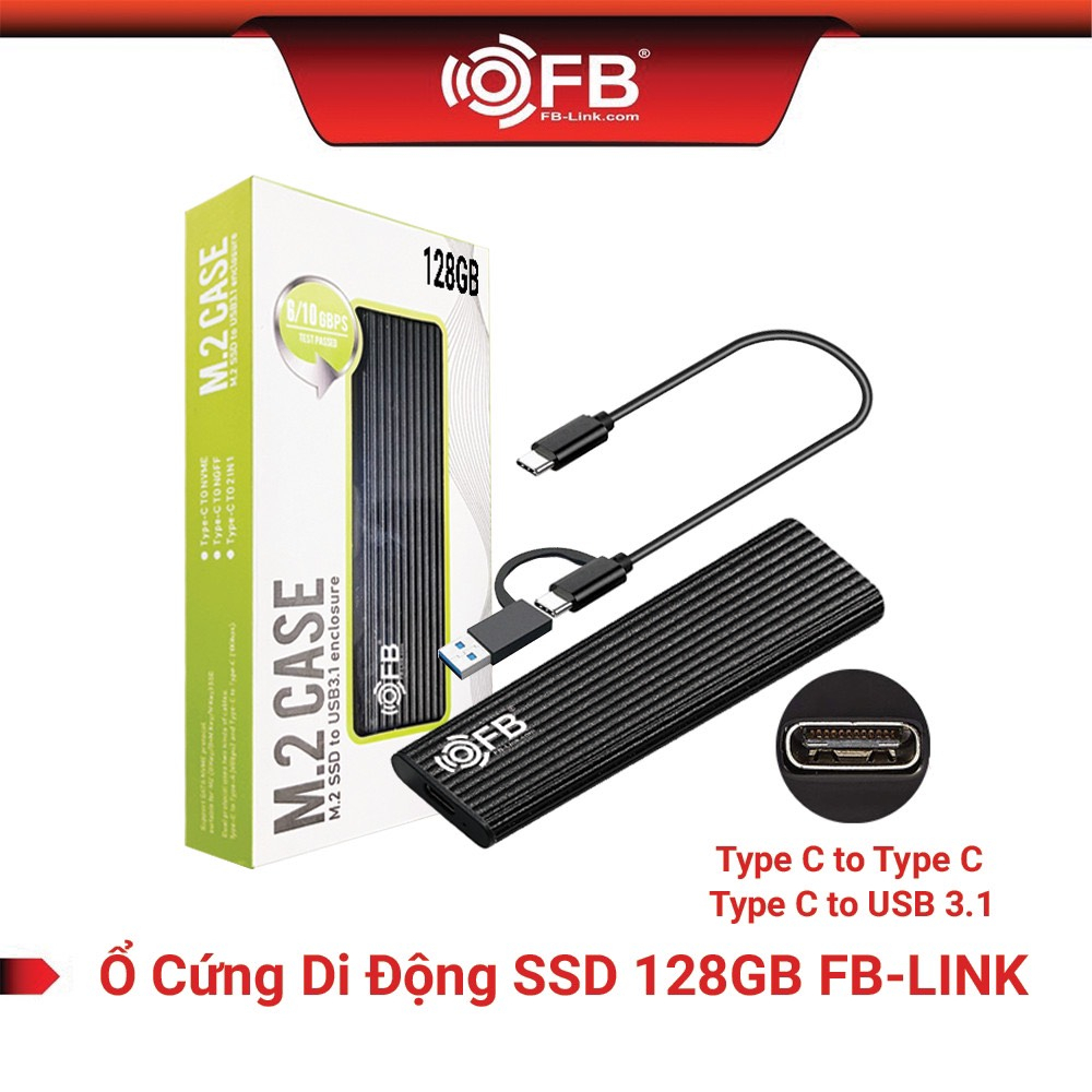 SSD DI ĐỘNG M.2 NVME 128GB FB – Link USB 3.1 TYPE C