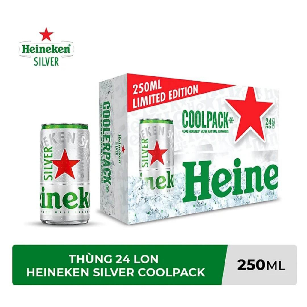 Thùng 24 lon bia Heineken Silver coolpack 250ml/lon