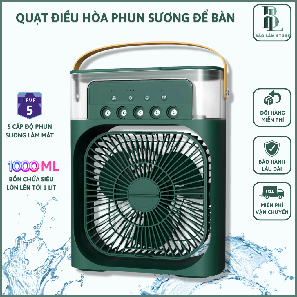 Quạt điều hòa phun sương hơi nước mini để bàn dung tích lớn 680ml Quạt hơi nước quạt điện mini