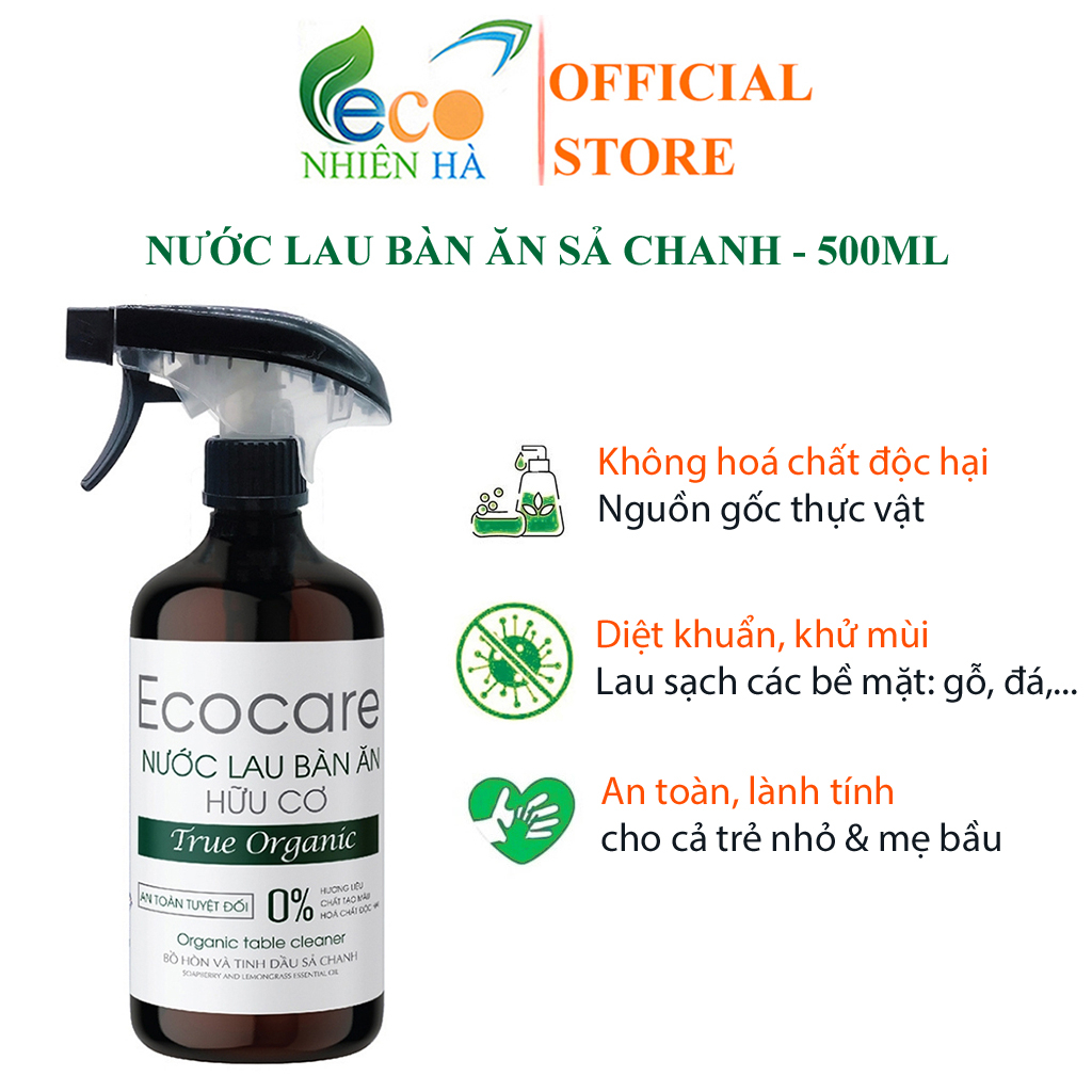 Nước lau kính ECOCARE 500ml tinh dầu sả chanh lau bàn ăn lau bếp, đuổi muỗi khử khuẩn