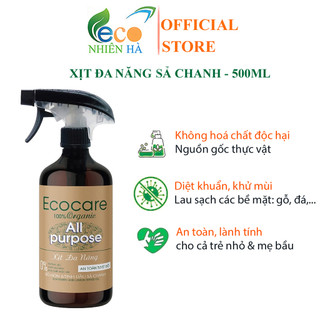 Nước lau kính ECOCARE 500ml tinh dầu sả chanh xịt đa năng, lau bàn ăn lau bếp khử mùi