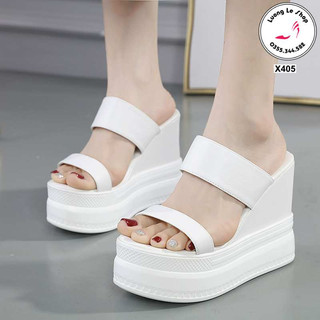 Giày đế xuồng da lì 2 quai ngang các loại 10cm 12cm 13cm 15cm da lì 2 màu đen trắng X405