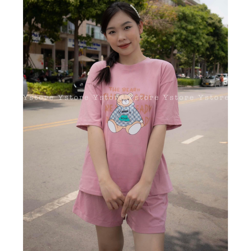 Set bộ đùi cotton form rộng - set bộ mùa hè in hình thoáng mát freesize- Ystore