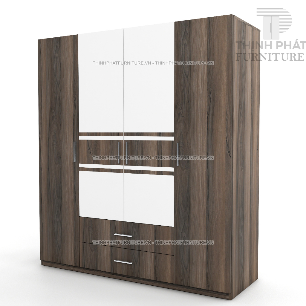 TỦ QUẦN ÁO 4 CÁNH MỞ 1M6 X 2M (FREESHIP HCM), 2 HỘC KÉO LỚN BÊN NGOÀI THIẾT KẾ SANG TRỌNG, GỖ MDF PHỦ MELAMINE TQA-TP13