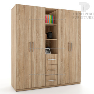 Tủ quần áo 2m x 2m 4 cánh mở kết hợp kệ trang trí, thiết kế tinh tế, gỗ mdf phủ melamine tqa-tp14