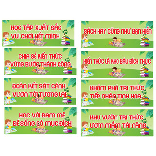 Bộ 8 tranh trang trí thư viện trang trí thư viện - thư viện xanh kích thước 15cmx40cm 1 tranh